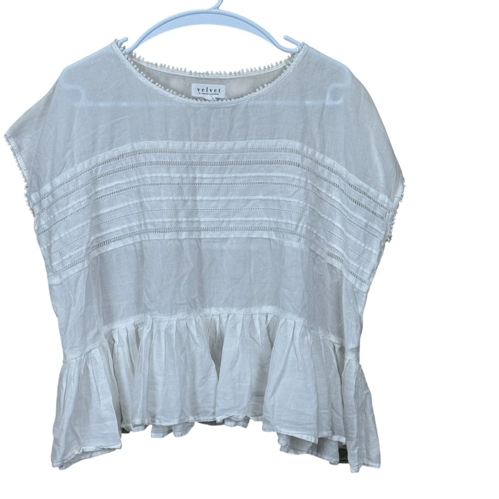 Velvet by Graham & Spencer Sz XS White Peplum Top Boho Festival Fairy Babydoll